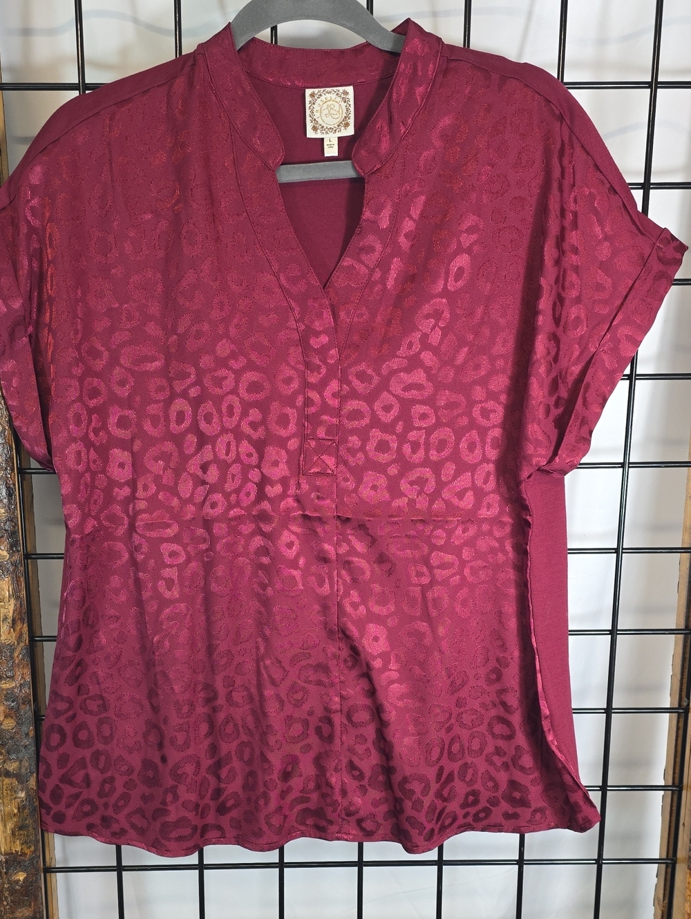 True Self Wine Red Animal-Print V-Neck Blouse